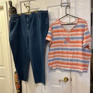 Striped Top and Denim Jeans Set